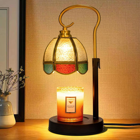LAYUKI Candle Warmer Lamp with Timer, Dimmable, Adjustable Height, Birthday Gifts for Women Mom, House Warming Gifts New Home Decor, Wax Warmer Lamp for Jar Candles with 2 Bulbs (Colored Shade)