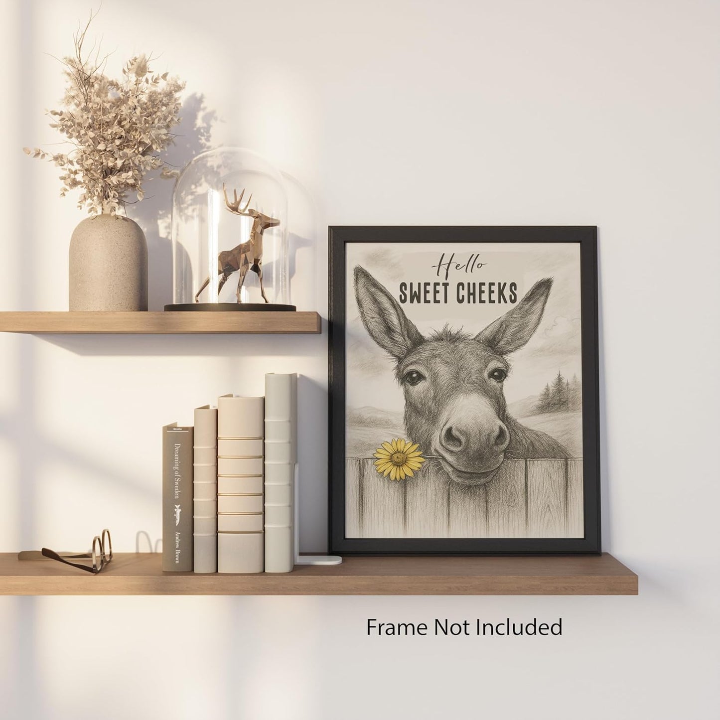 ZUKIY Howdy Humor with Farm Charm - Funny Donkey Wall Art Poster 8x10 Inch - Unframed Rustic Farmhouse Bathroom Decor - Animal Poster for Wall Decoration in Home Hallway Office or Studio