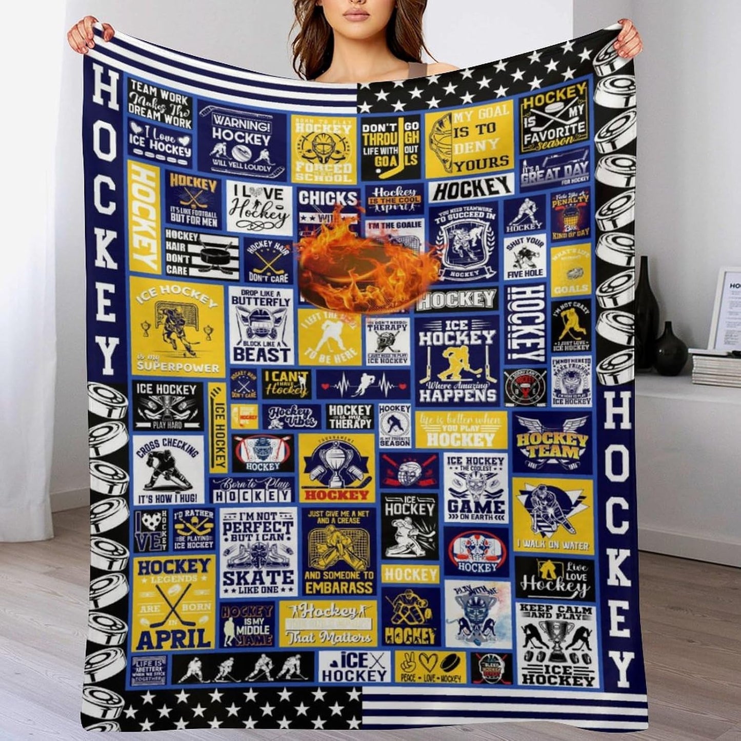 Soft Flannel Sports Blanket for Girls & Boys - Warm Hockey Throw Blanket for All Seasons - 50"x40"