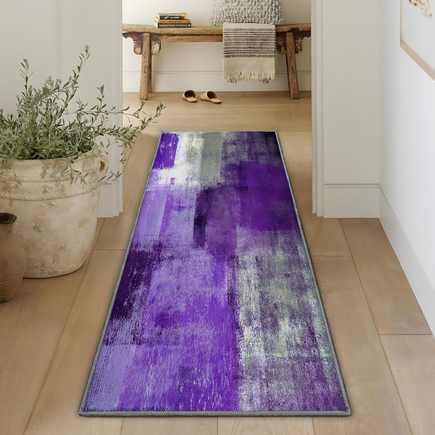 LOKMU Non-Slip Area Rugs Purple and Grey Abstract Art Home Decor Rugs Carpet for Classroom Living Room Bedroom Dining Kindergarten Room 2.7'x6'