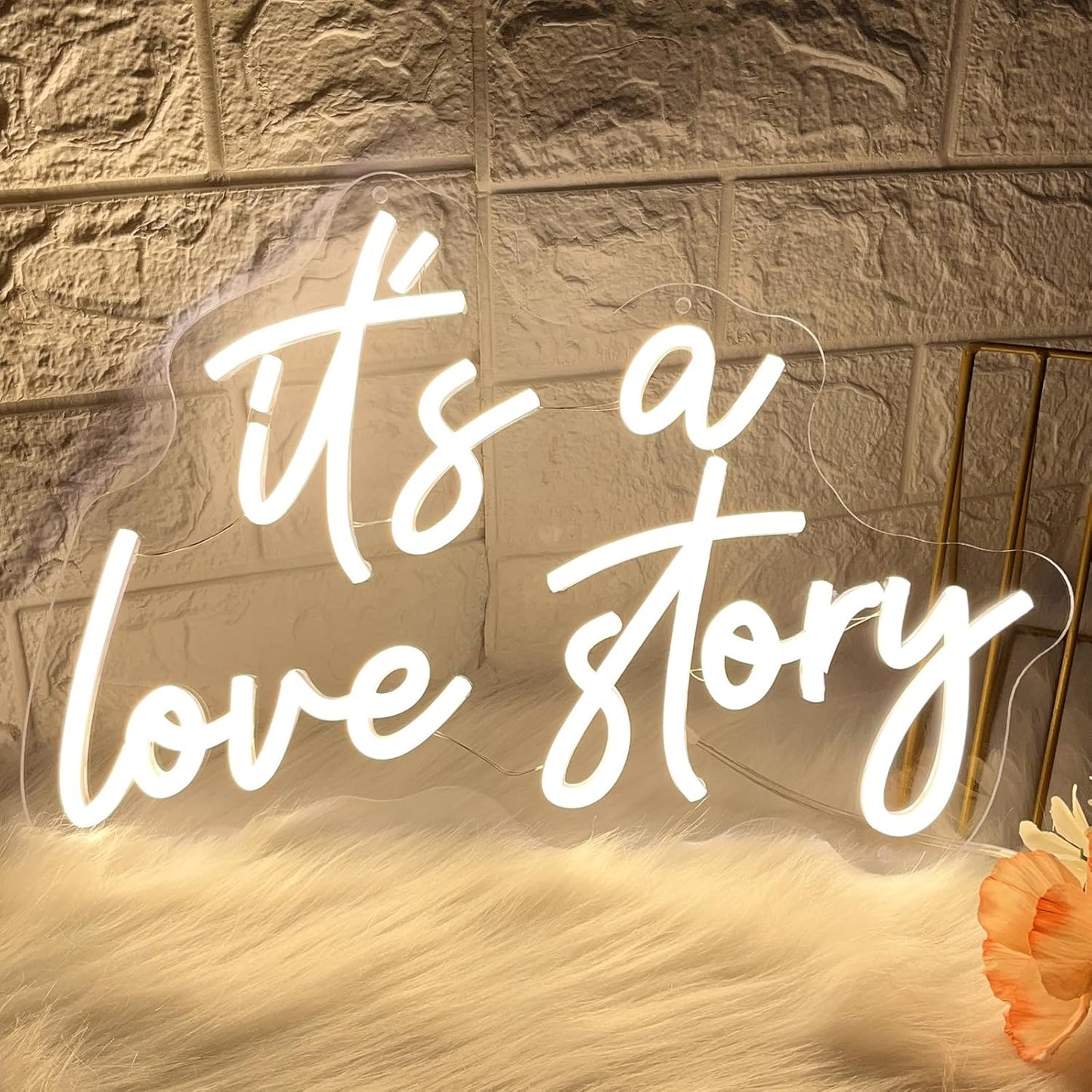 It's A Love Story Neon Signs,Neon Signs for Wall Decor, Neon Sign It's A Love Story Neon Lights Signs for Bedroom, Wedding Engagement Decoration Birthday Party