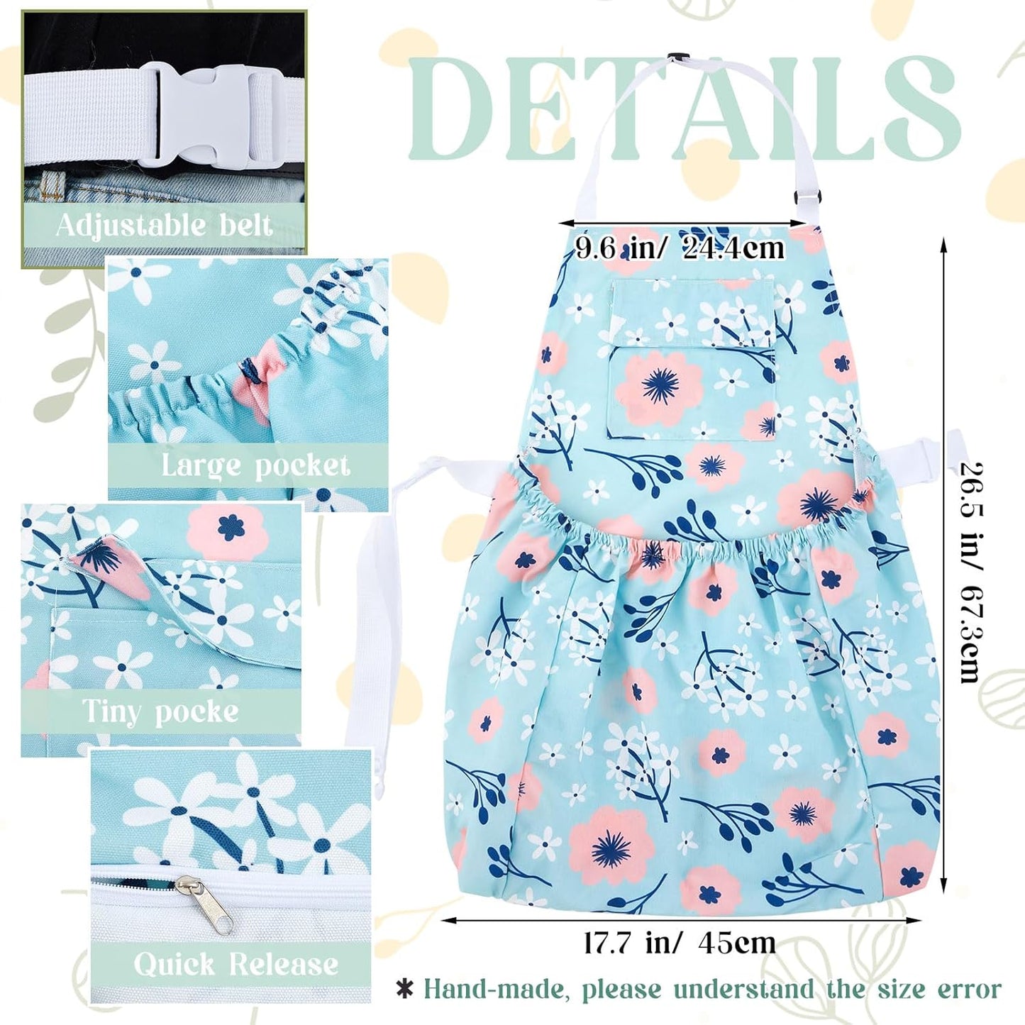 2 Pcs Gardening Apron with Release Pockets, Christmas Gifts for Women, Floral Apron for Harvesting Garden