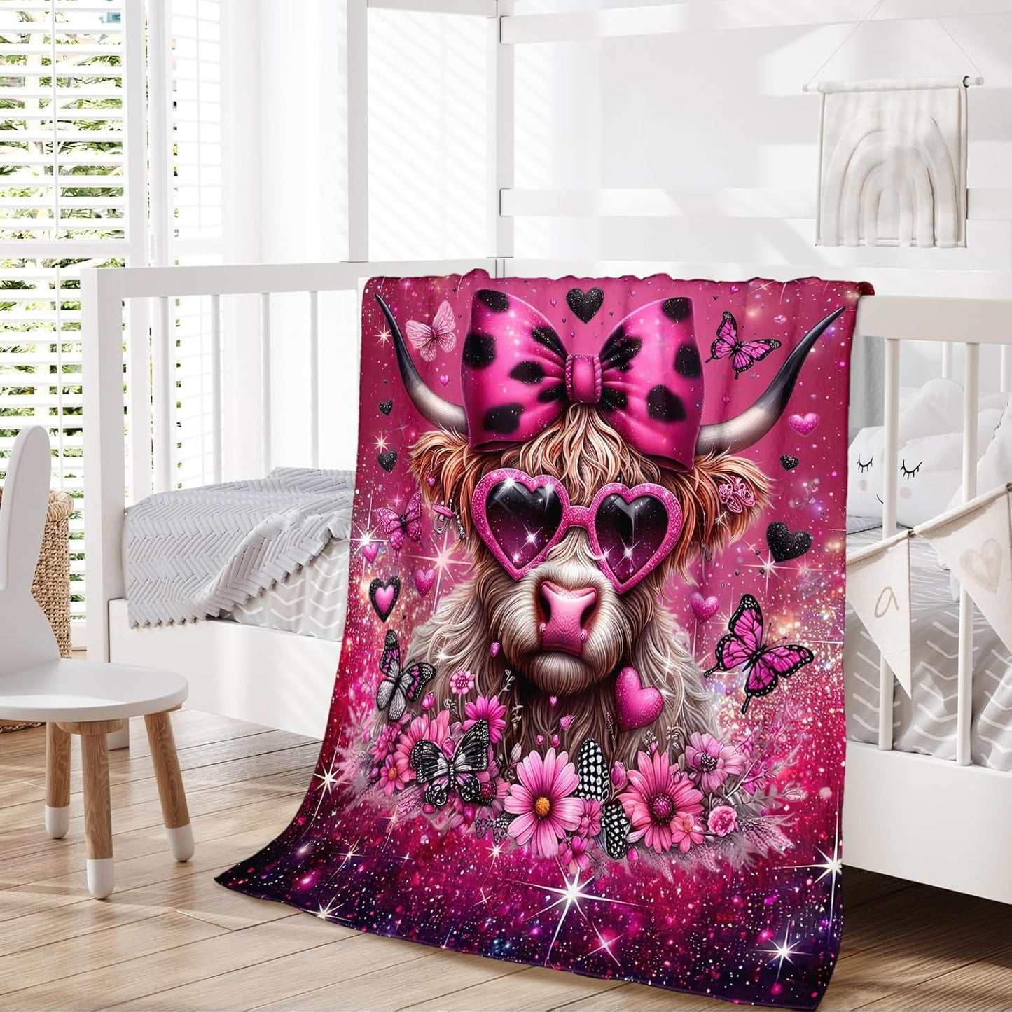 Kids Blanket for Girls Highland Cow Blankets Cow Theme Gift, Cute Cozy Soft 60 x 50 Inches Flannel Throws for Bed Travel Sofa Living Room Decor