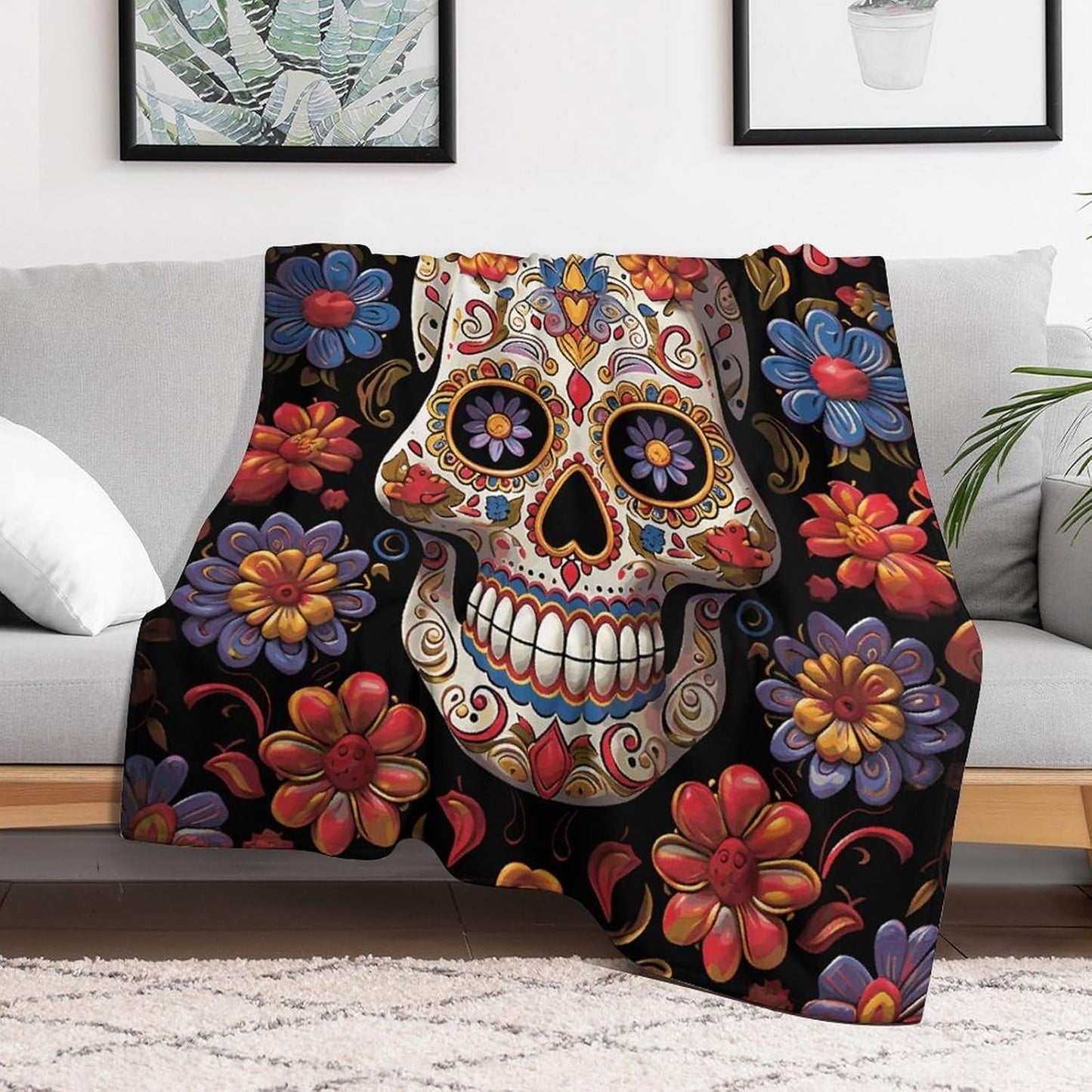 Sugar Skulls Blanket Super Soft Lightweight Throw Blanket Cute Cozy Warm Bed Blanket Decorative Fuzzy Blanket All-Season Home Decor Gift for Sofa Couch Living Room 50"*60"（130 * 150cm）