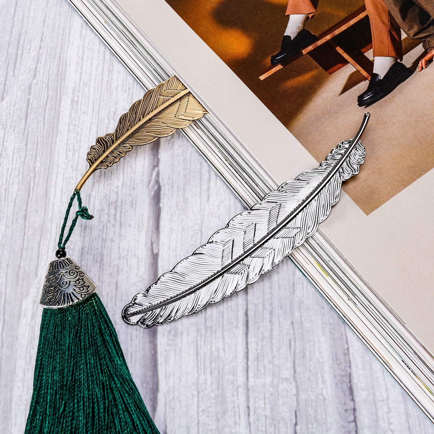 Tatuo 27 Pcs Metal Feather Bookmark Vintage Feather Shape Bookmark Colorful Feathers Metal Book Marker for Readers Book Lovers(Classic Styles)