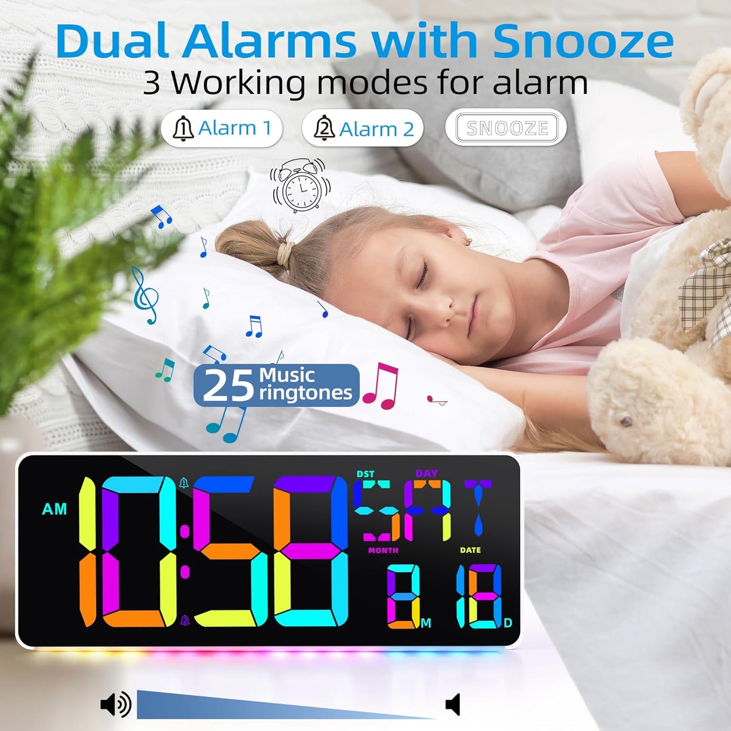 CYMHCHL Large Digital Wall Clock Large Display 11 Colors Available with Colorful Night Light Temperature Date Week DST Auto-Dimming Big LED Clock Count Up & Down Timer for Home Gym Office School