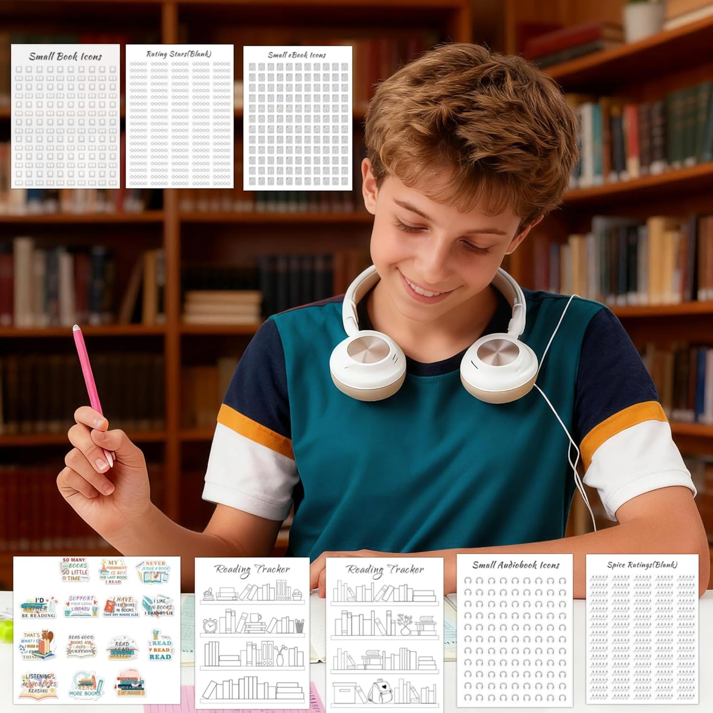 Reading Tracker Bookmark Stickers - 8 Sheets of 6x8 Inch Book Reading Progress Stickers for Planners, Journals, and Logs Perfect for Book Lovers, Students, and Read Challenges
