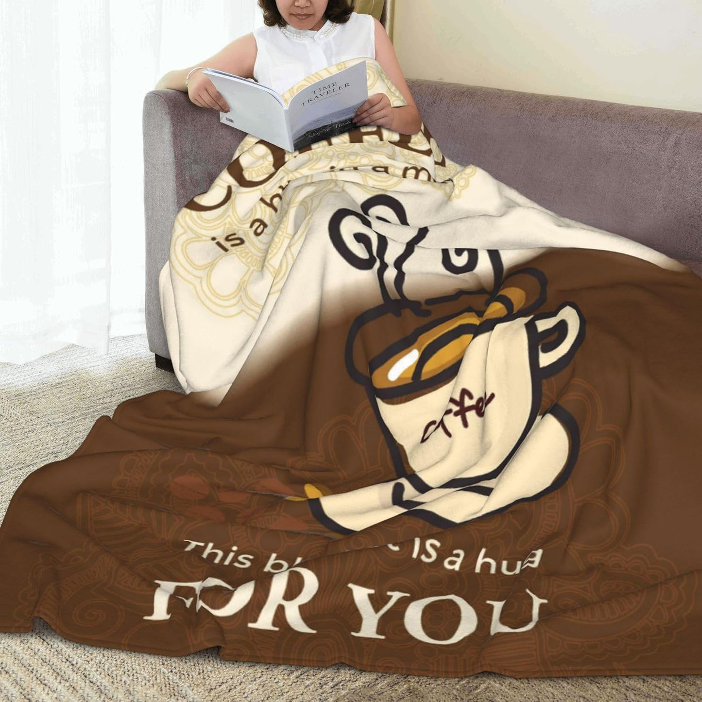 Coffee Lover Gifts, Gifts for Coffee Lovers, Cafe Gift Blanket 50"X60" for Bed Sofa Living Room Couch Home Decor, Hug Blanket for Women or Man