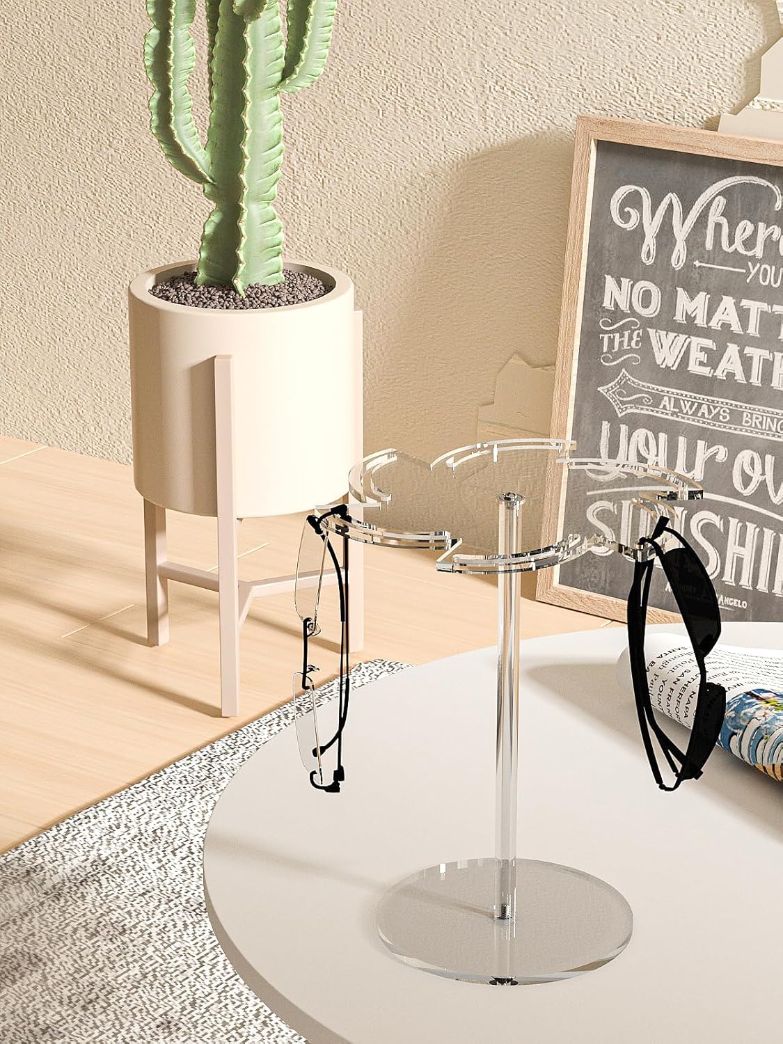 Sunglasses Holder Stand 360 Rotating, Eyeglasses Display Rack,Eyewear room Tabletop Glasses Storage Organizer (Acrylic, Pinwheel Shape)