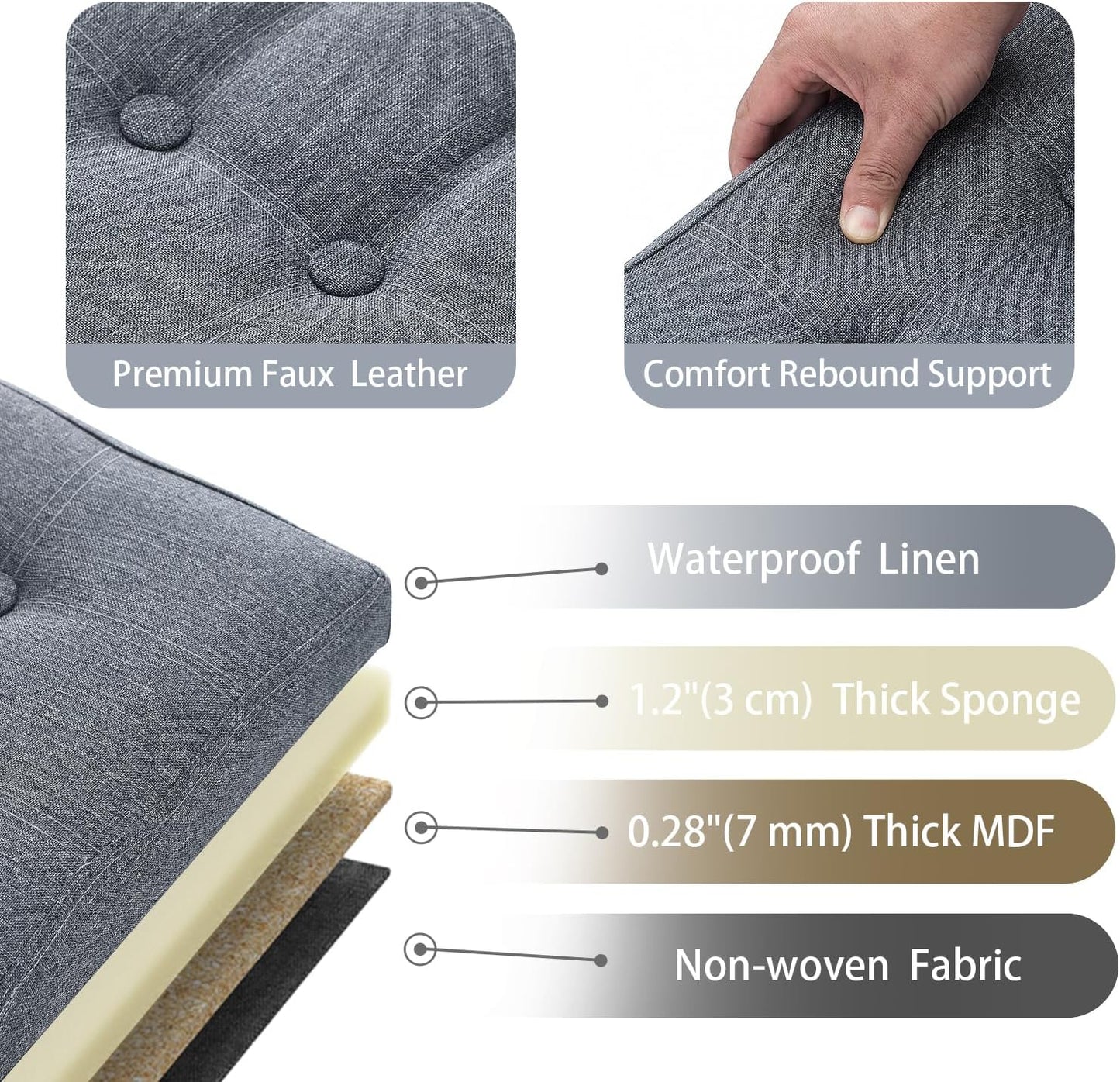 Storage Ottoman Bench with Folding Lid Ⅲ, Foot Stools Opens on Both Ends, Footrest Foldable Linen Chest for Living Room, Bedroom, Entryway, End of Bed Storage Blanket Ottomans Dark Gray
