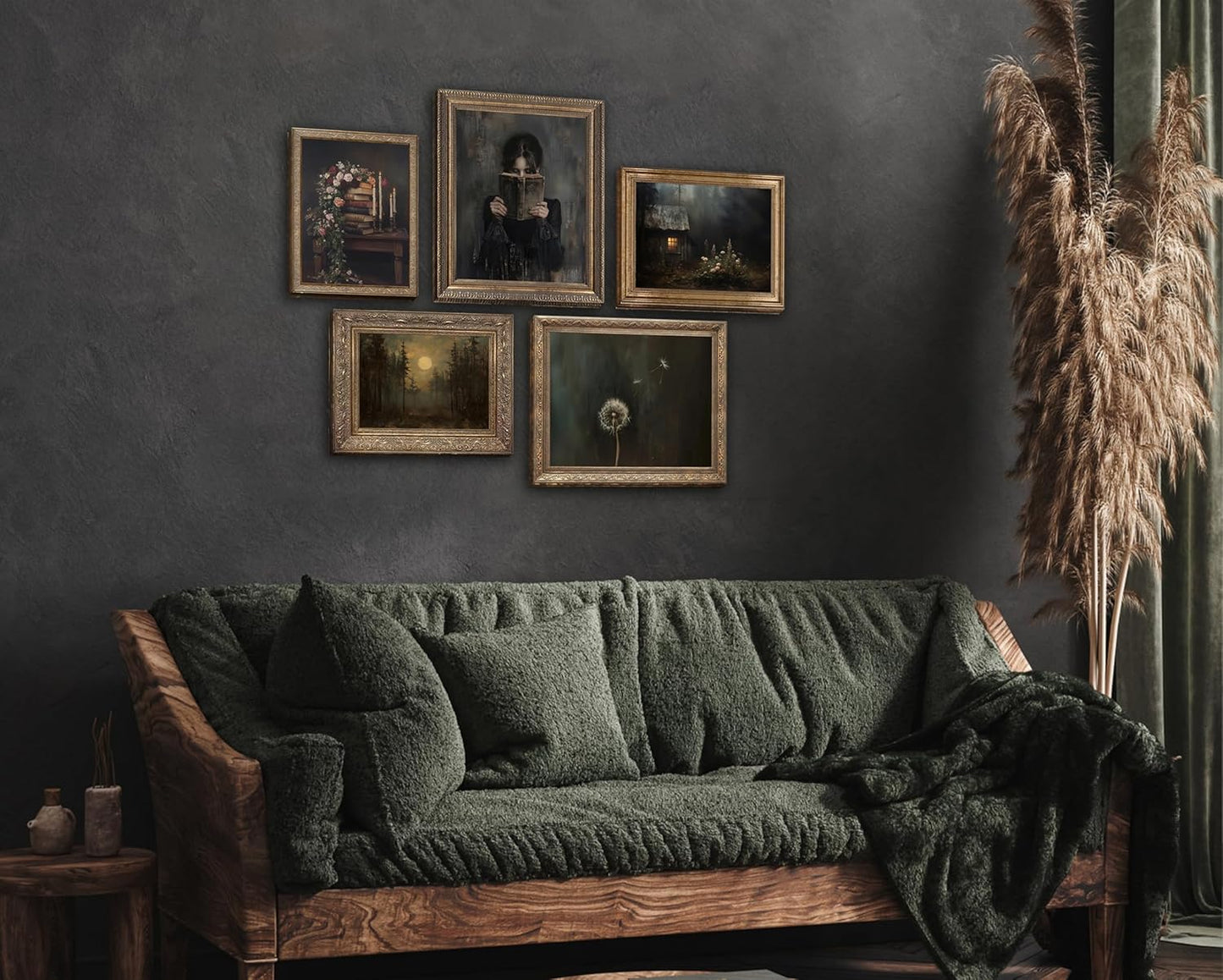 5pcs Dark Academia Canvas Wall Art Victorian Woman Reading Canva Posters Antique dandelion Oil Pictures Vintage Flower Book Prints Moody Books Still Life Painting Gothic Rustic Home Wall Decor (16L''x12W''poster)