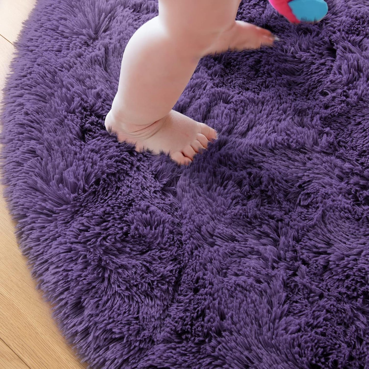 junovo Round Rug 4x4 Feet Fluffy Soft Area Rugs for Kids Girls Room Princess Castle Plush Shaggy Carpet Cute Circle Nursery Rug for Kids Girls Bedroom Baby Room Home Decor Circular Carpet, Gray-purple
