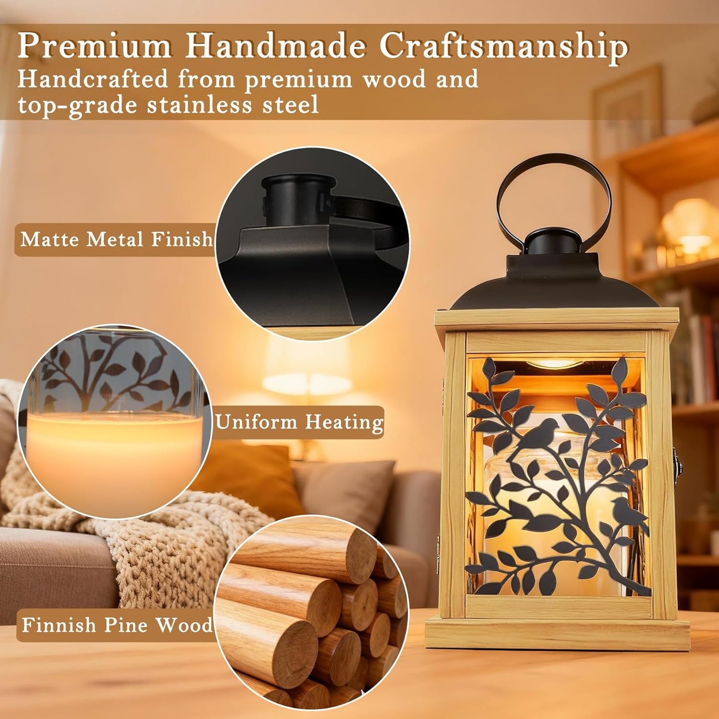 Candle Warmer Lamp, with Timer and 2 Bulbs Dimmer Farmhouse Lantern for Top-Down Adjustable Candle Warmer, Electric Lamp for Jar Candles, Auto Shut Off Home Decor Gift for Women (Handmade Wood)