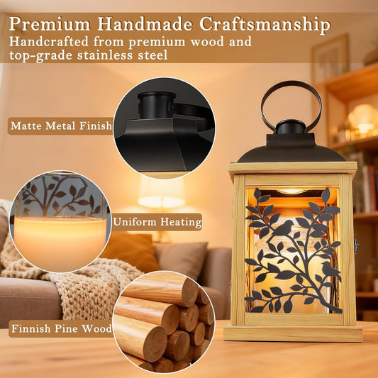 Candle Warmer Lamp, with Timer and 2 Bulbs Dimmer Farmhouse Lantern for Top-Down Adjustable Candle Warmer, Electric Lamp for Jar Candles, Auto Shut Off Home Decor Gift for Women (Handmade Wood)