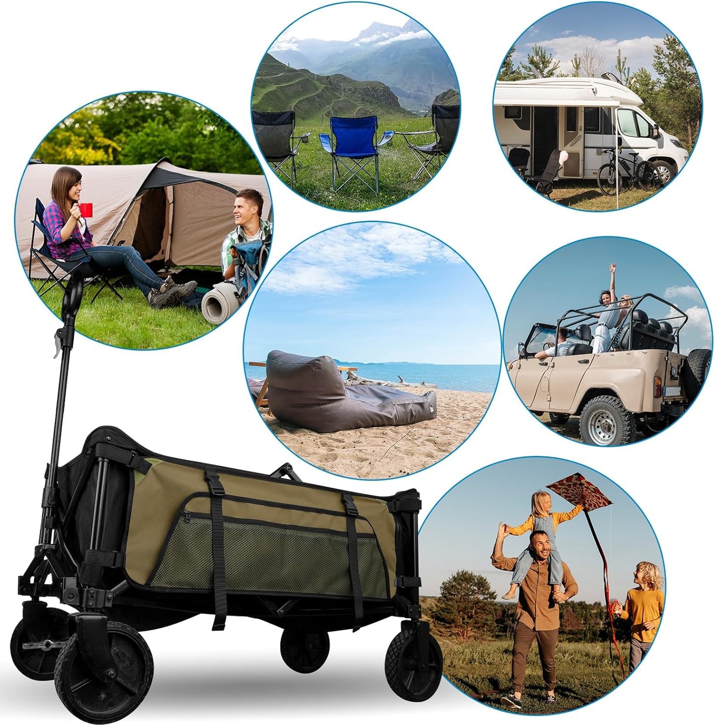 Xxerciz Collapsible Wagon Side Pocket for Umbrella, 900D Oxford Storage Bag with Mesh Pouch for Folding Wagon, Garden Cart Accessories Bag for Camping Garden Sports (Yellow)