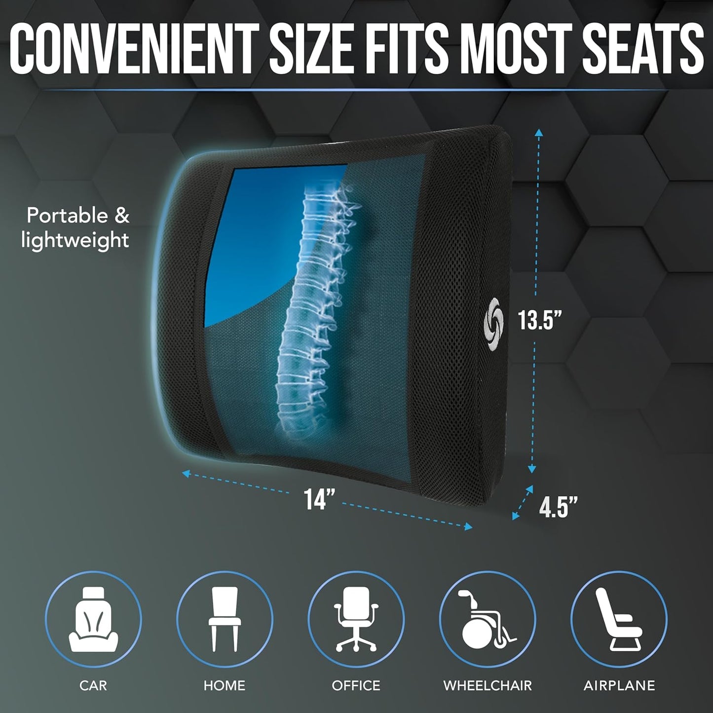 Samsonite Lumbar Support Pillow with Cooling Gel – Memory Foam Back Pillow for Office Chair, Car Seat, or Gaming Chair – Ergonomic Design with Breathable Mesh & Washable Cover - Mesh with Cooling Gel