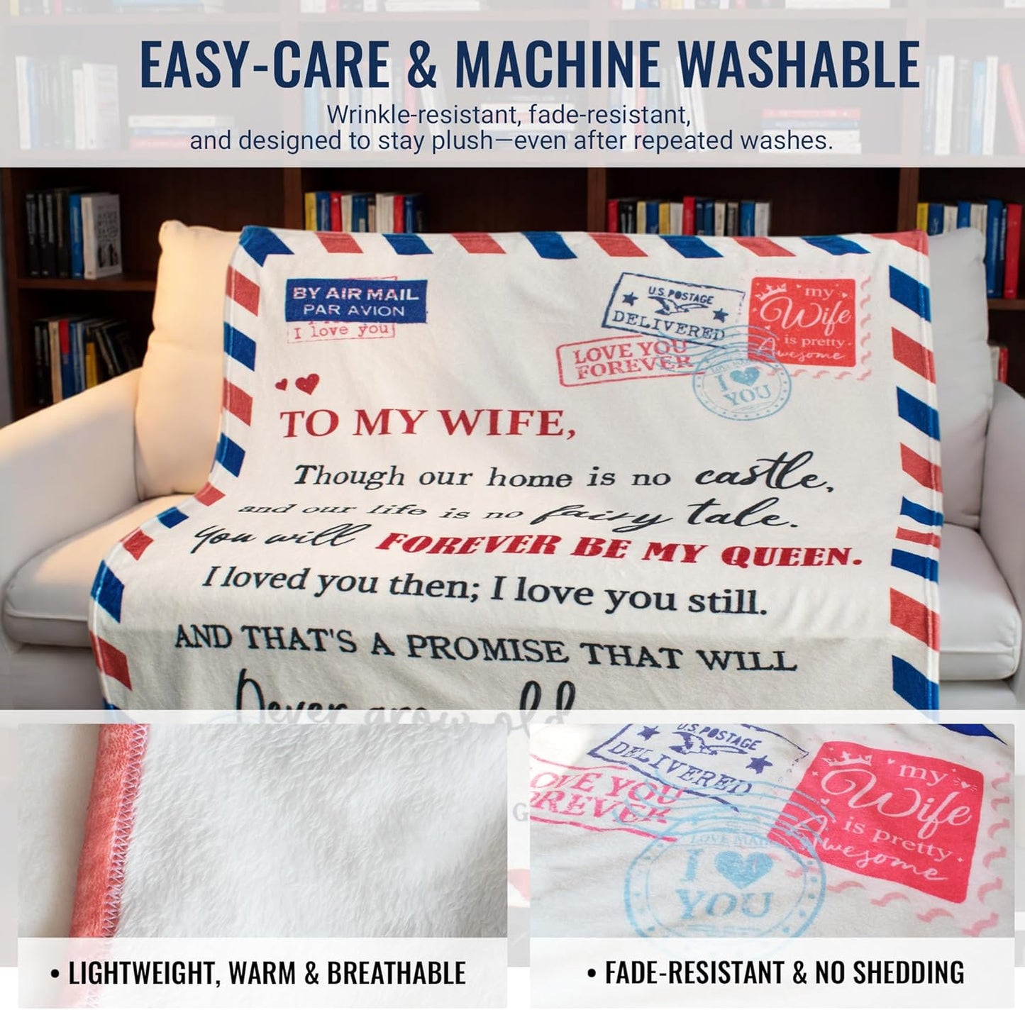 Gift for Wife from Husband - Wedding Anniversary Romantic Gifts for Wife, Valentines Day Gift, Birthday Gifts Cozy Soft to My Wife Flannel Throw Blanket for Couch Bed