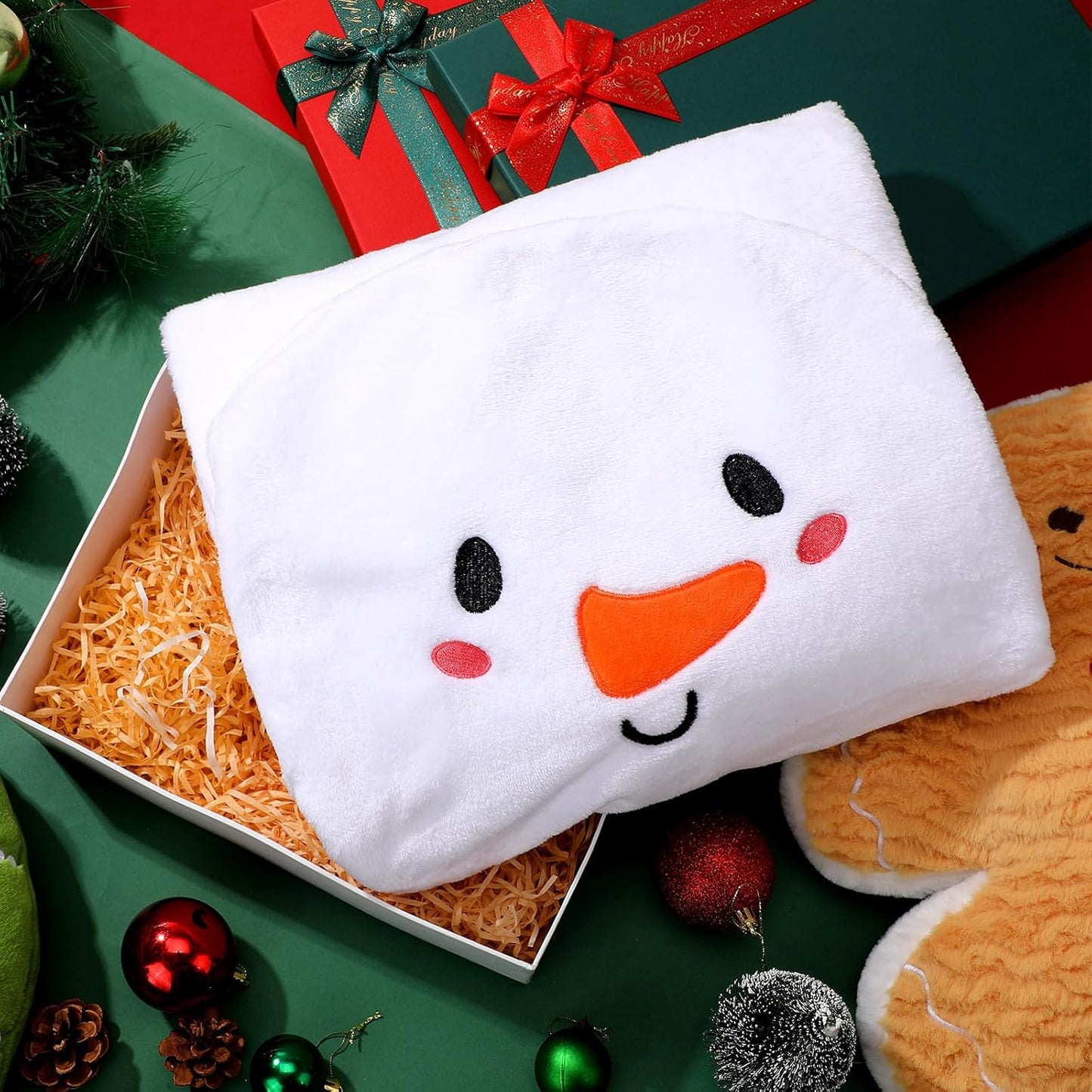 Peryiter Snowman Hooded Blanket for Adult: Soft Plush Wearable Cozy Blanket Throw Winter Snowman Gift for Women Men Christmas