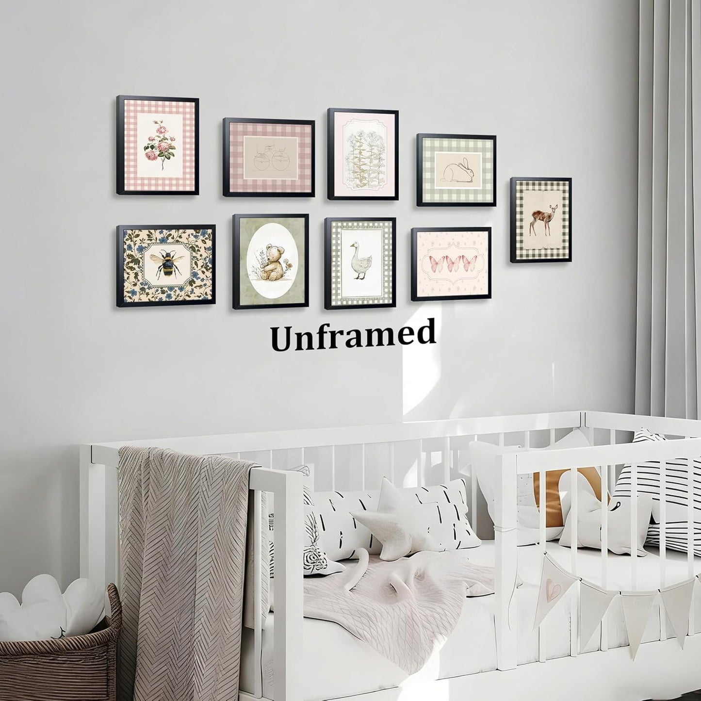 wanyun Vintage Nursery Animal Wall Art Set of 9, Cute Forest Animal Canvas Prints Poster, Rustic Cottage Farm Nursery Wall Decor Painting for Baby Kids Room Playroom, 8x10 Inch Unframed