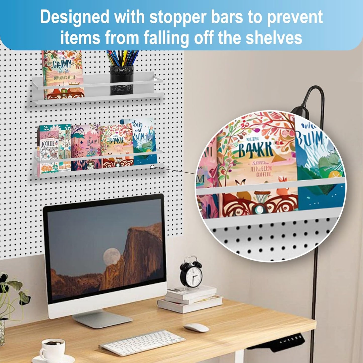 Metal Magnetic Book Shelf for Whiteboard, Metal Magnetic Bookshelf, Book Display Shelf for Teacher Kids Classroom Office (White)