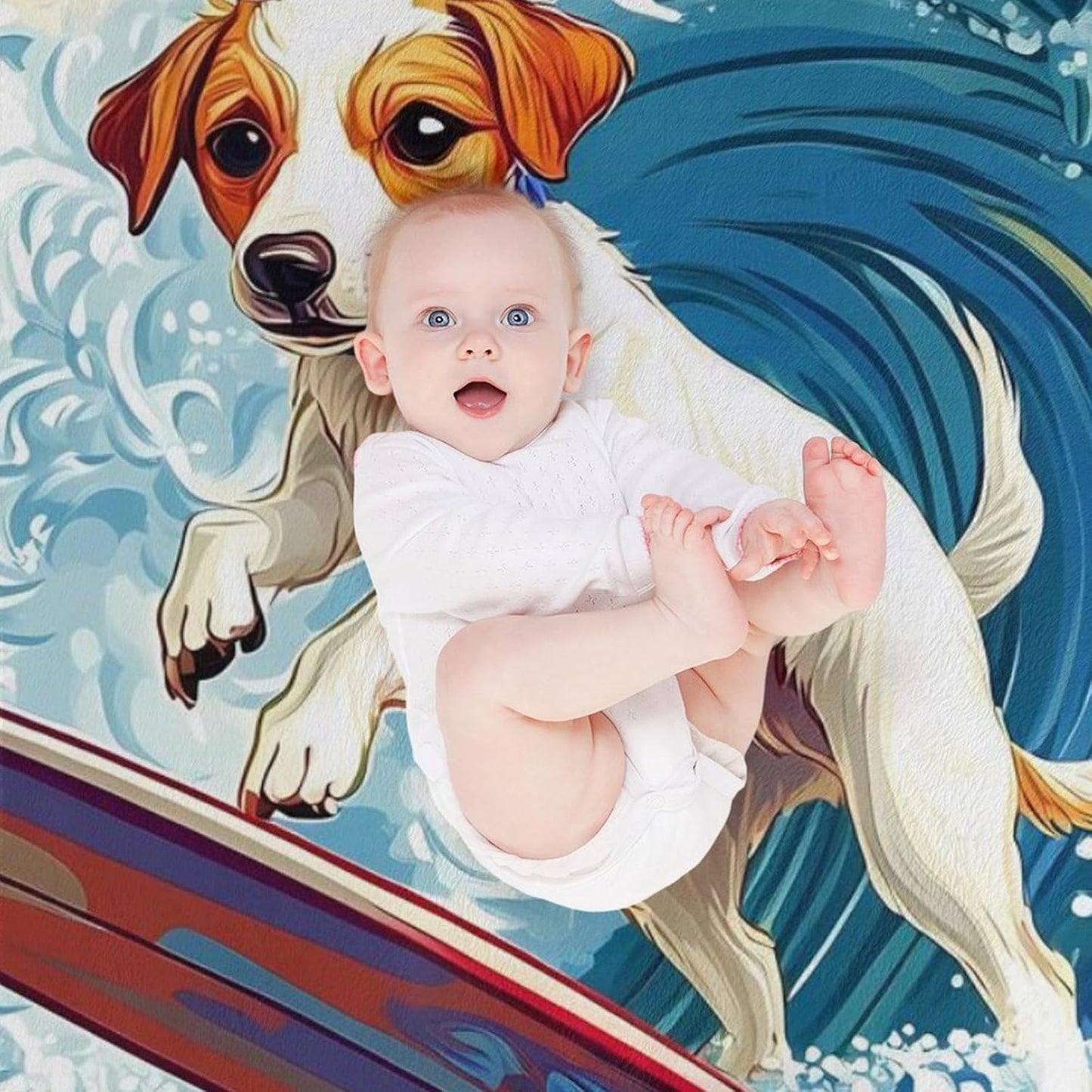 Surfing Jack Russell Dog Throw Blanket for Couch Bed Plush Cozy Fuzzy Flannel Blanket for All Season 50"x60"