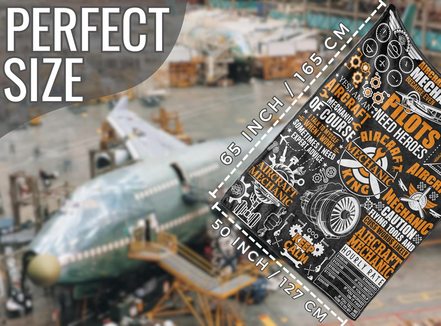 Aircraft Mechanic Gifts, Aircraft Mechanic Blanket Gifts for Men, Soft Flannel Blanket, 65 x 50 inches