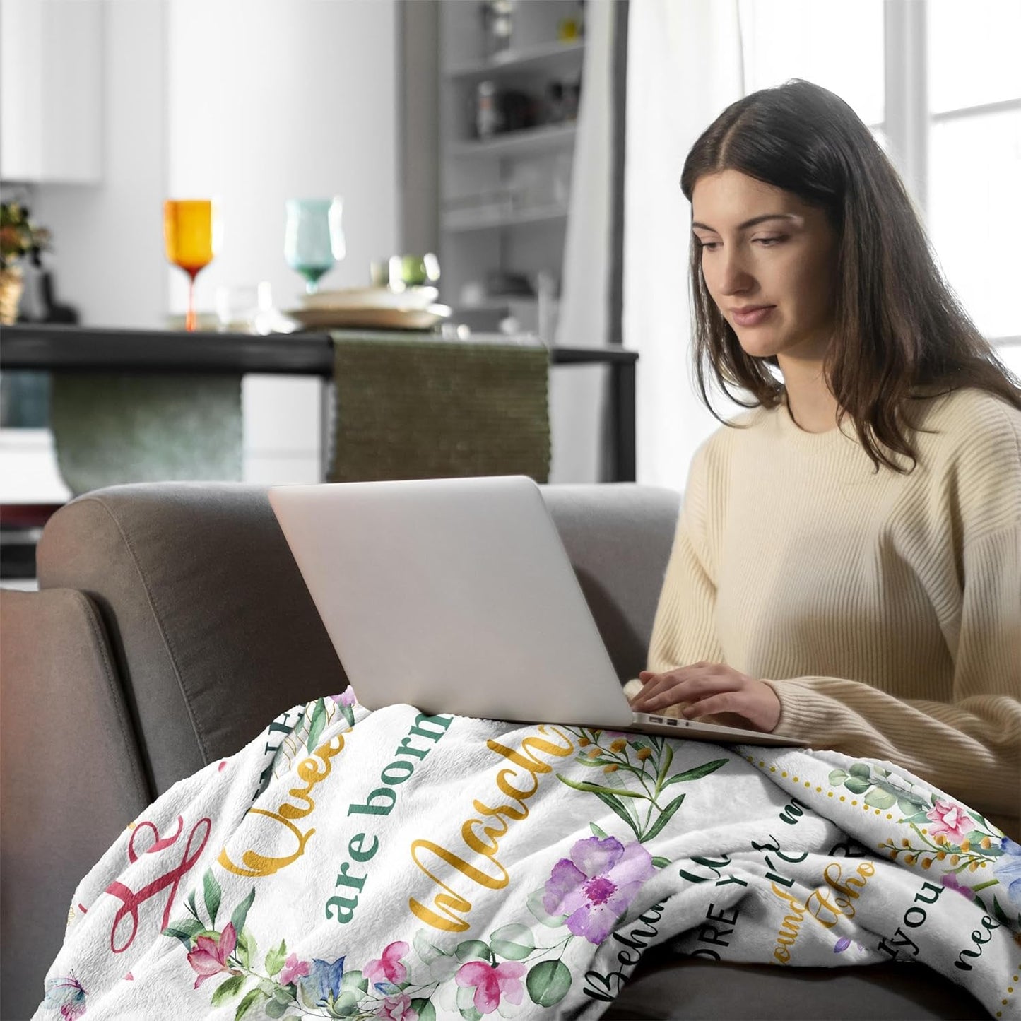 March Birthday Gifts for Women Blanket 60"x50", Birthday Gifts for Women Mom Girls Daughter Wife Sister, March Bday Throw Blanket