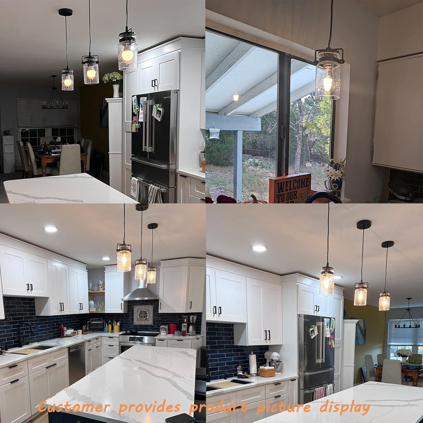 Pendant Lighting for Kitchen Island, Modern Glass Pendant Light Linear Chandelier for Dining Room, 1 Light Industrial Hanging Light Fixture Adjustable Cord Farmhouse Ceiling Light Black Finish