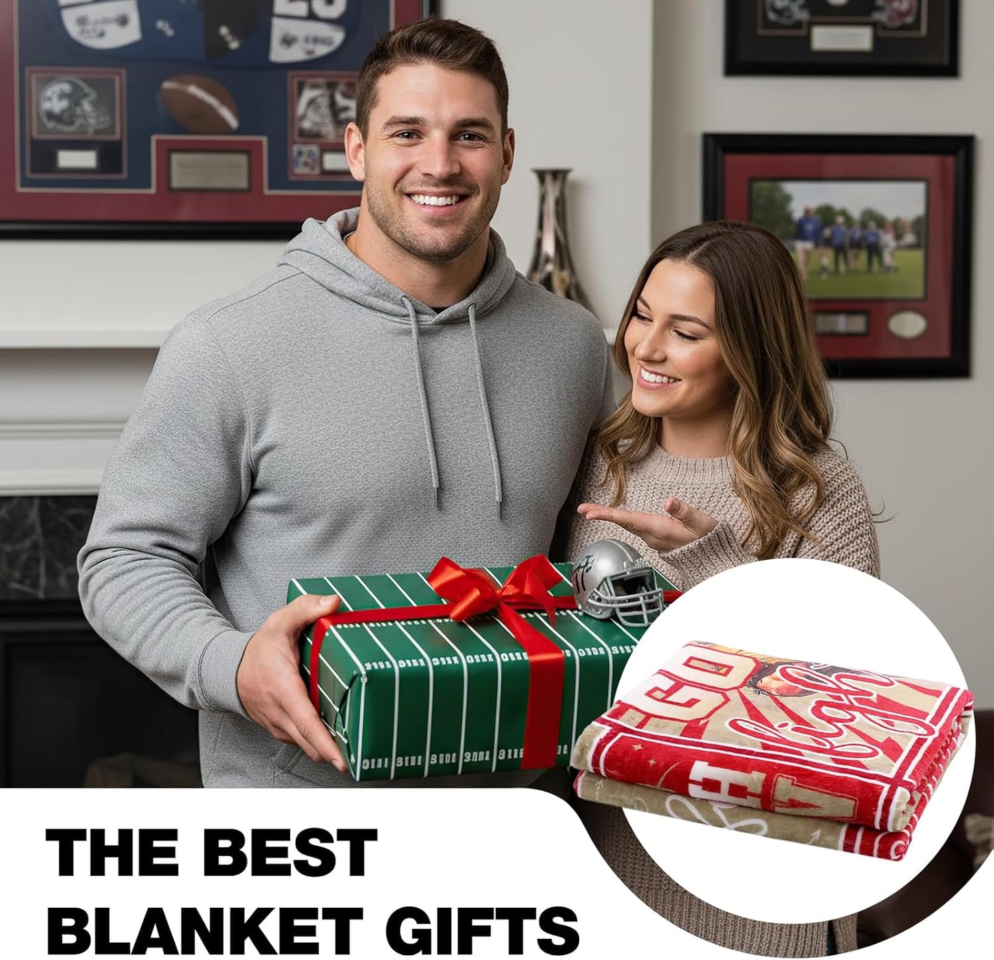 Red Football Throw Blanket, American Rugby Cozy Flannel Plush Blanket, City Football Lovers Fan Gifts for Men Women Sport Team Game Party Support Sofa Bed Blankets 50'' x 60''