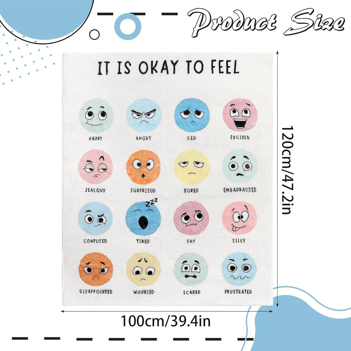 3.3 x 4 ft Calming Corner Items Calm Corner Classroom Rug Feelings Chart Emotion Reading Rug Soft Fluffy Mental Health Floor Mat for School Living Bedroom Playroom