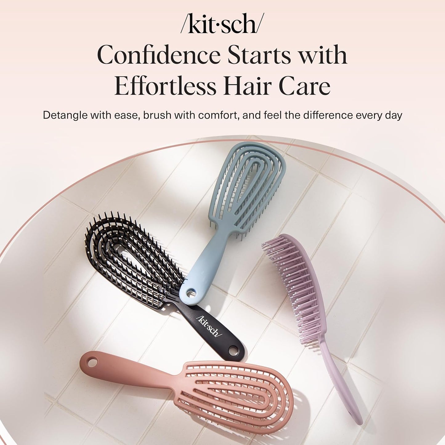 Kitsch Hair Brush Detangler – Flexi Flow Hair Brush for Women, Men & Kids | Detangling Brushes for Curly Hair with Bendable Frame, Bounce Curl Defining Brush for Wet or Dry Strands - Haze Blue