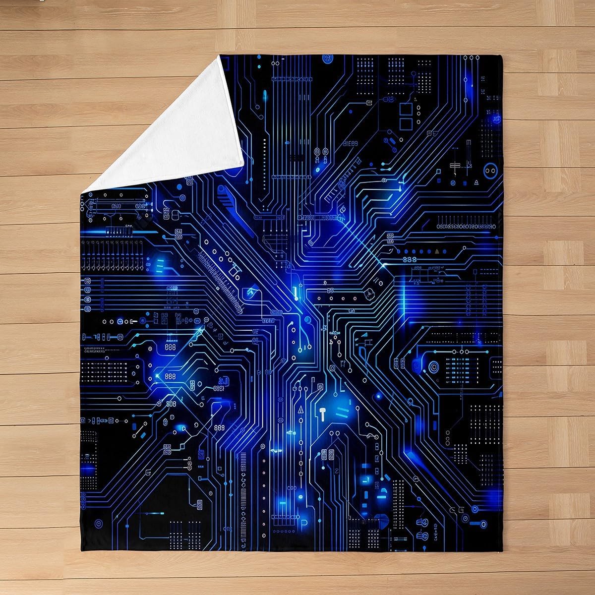 Erosebridal Circuit Board Fleece Blanket Twin 60x80,3D Print Chips Blanket,Abstract Art Design Throw Blanket Blue Black Fuzzy Blanket for Kids Boys Teens
