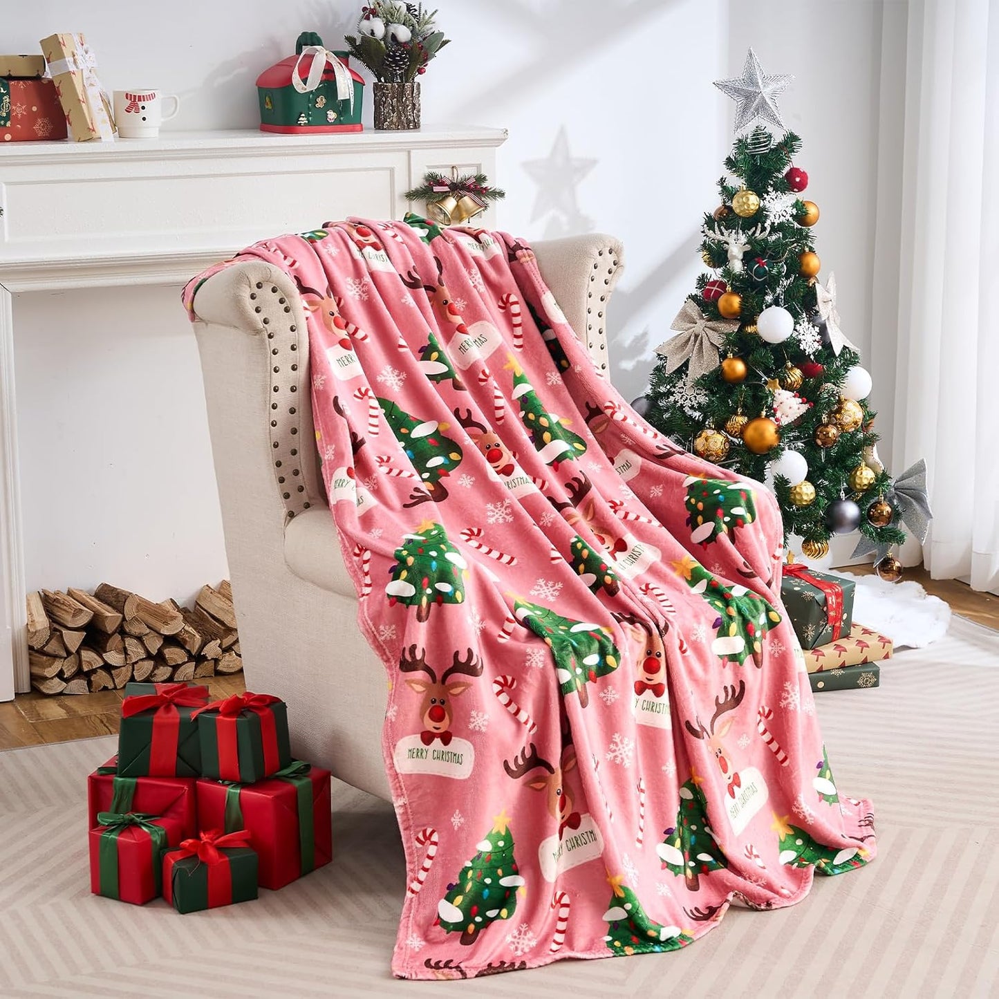 UOMNY Christmas Blanket for Kids,Santa Claus Elk Throw Blanket,Soft Christmas Blanket for Couch and Bed, for Kids 50x60 inch