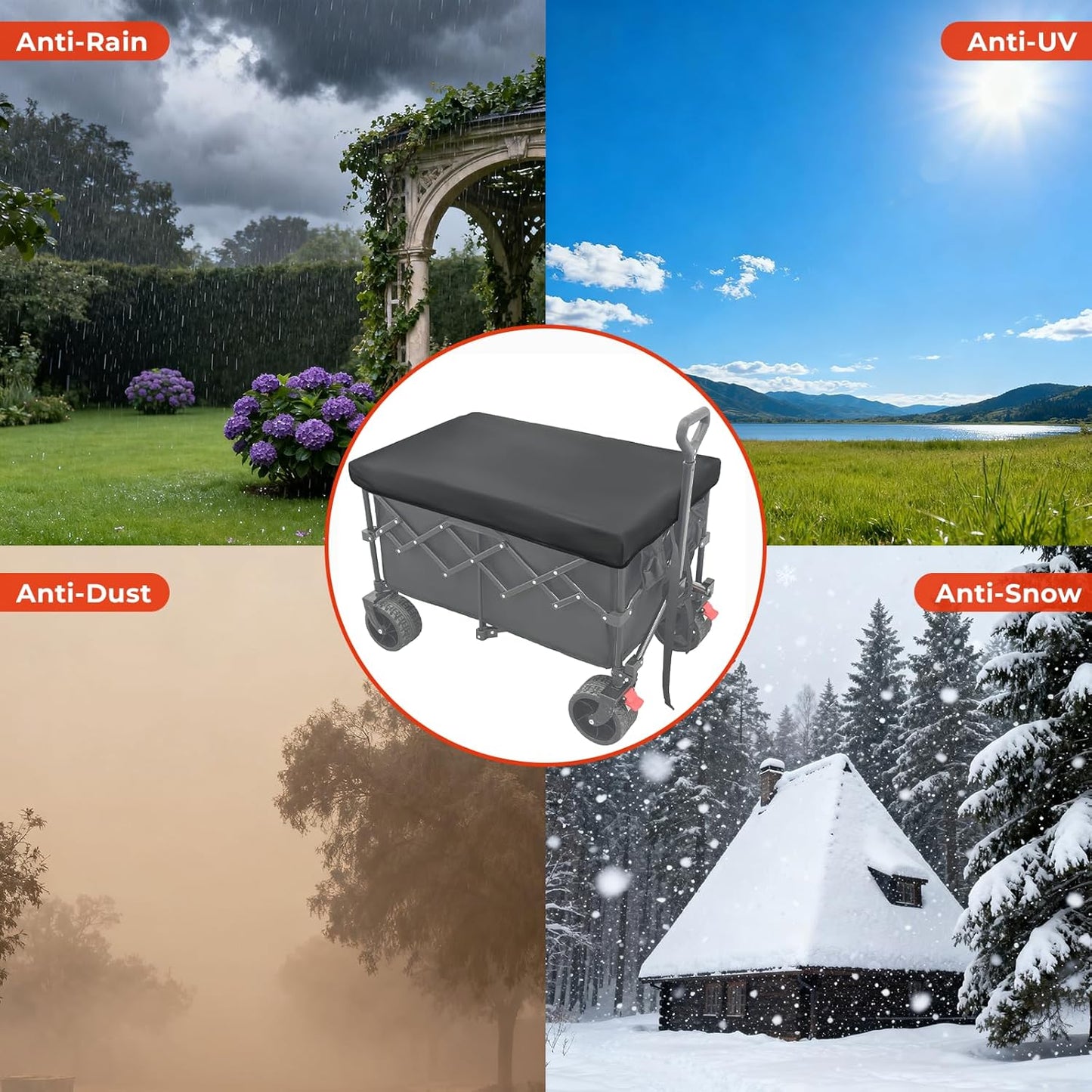 Wagon Cover for Heavy Duty Folding Carts – Waterproof Oxford Fabric with Dust, Leaf & Snow Protection, Elastic Hem and Drawstring Fit for Outdoor Storage and Travel Use