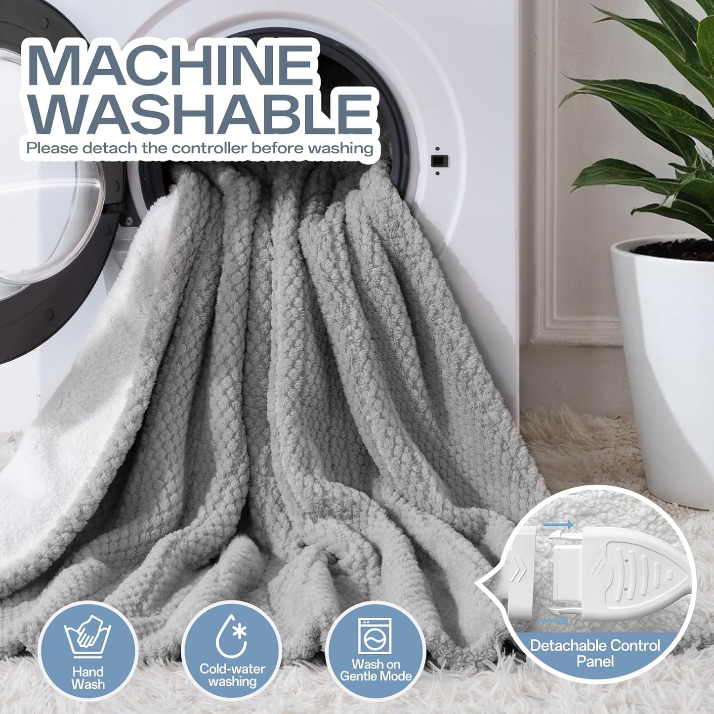 Heated Blanket Electric Throw, 50" x 60" Heated Blanket with 8 Heat Levels & 8 Hours Auto Off, Fast Heating Sherpa Blankets Machine Washable with ETL & FCC Certified, Grey