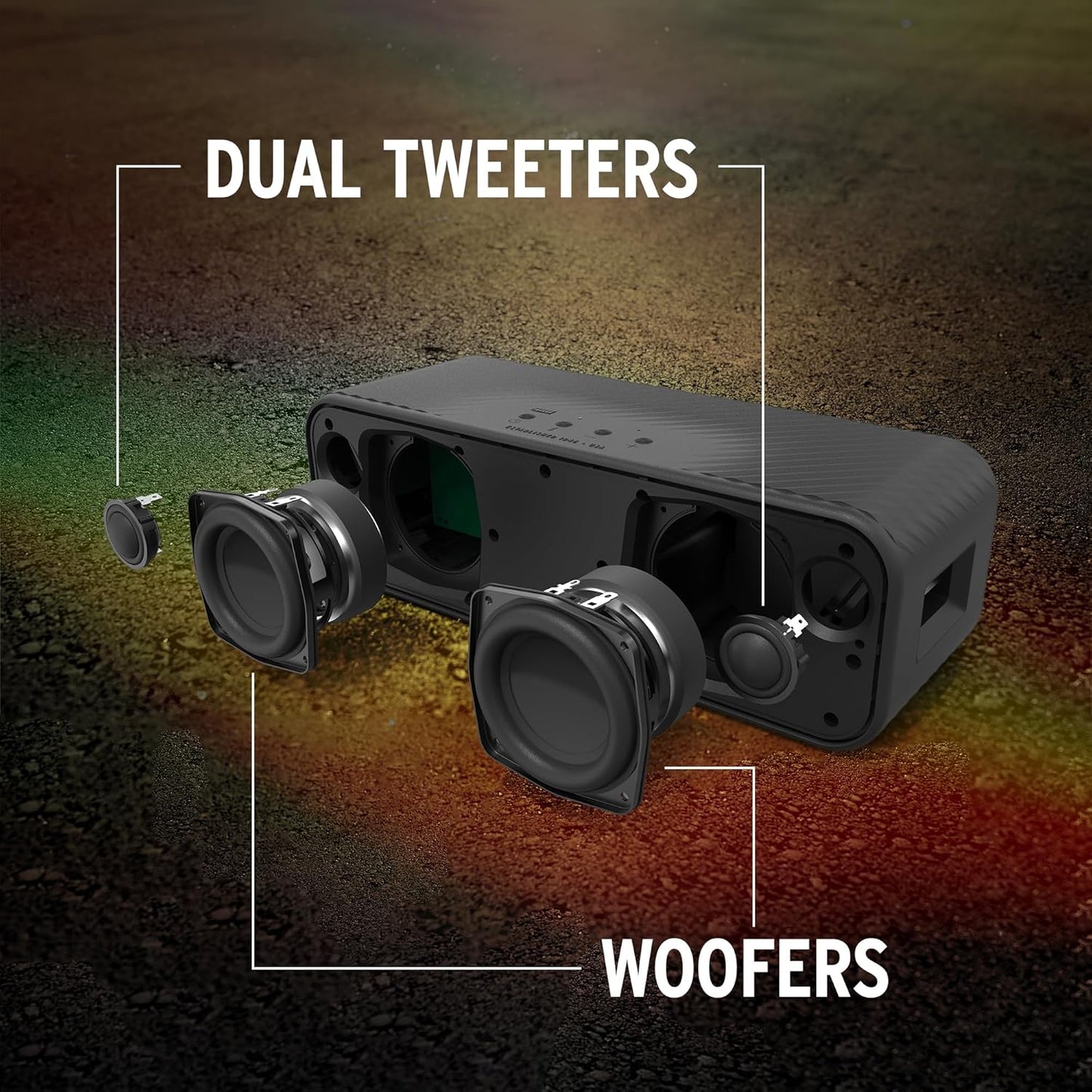 The Klipsch Detroit Portable Bluetooth Speaker with Dual 1" tweeters and 3" woofers, IP67 dust and Waterproof Rating, 20 Hours of Playtime for a Premium Live Concert Experience