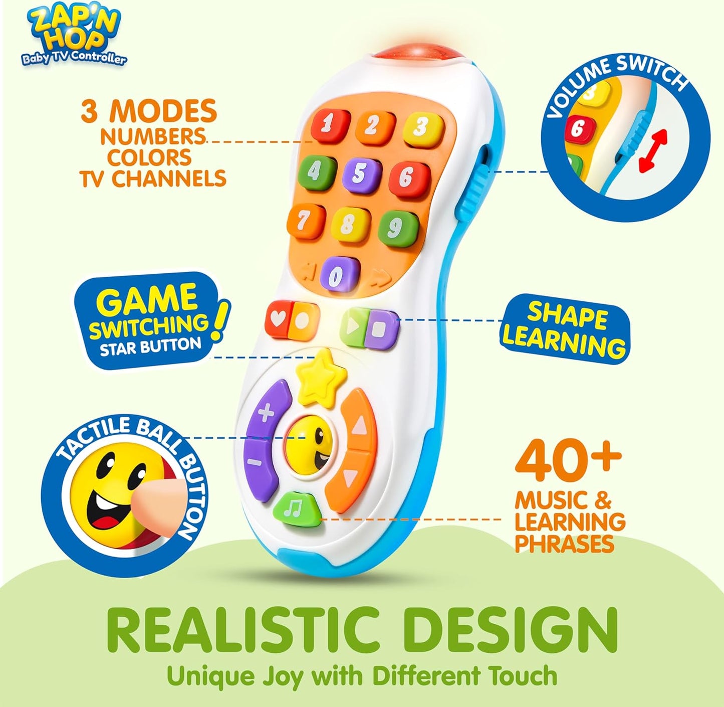 JOYIN Baby Toys 6-12 Months - TV Remote Control Toy with 40+ Music and Learning Phrases & Volume Control, Birthday Gift for Todder Girls Boys, Easter Basket Stuffers