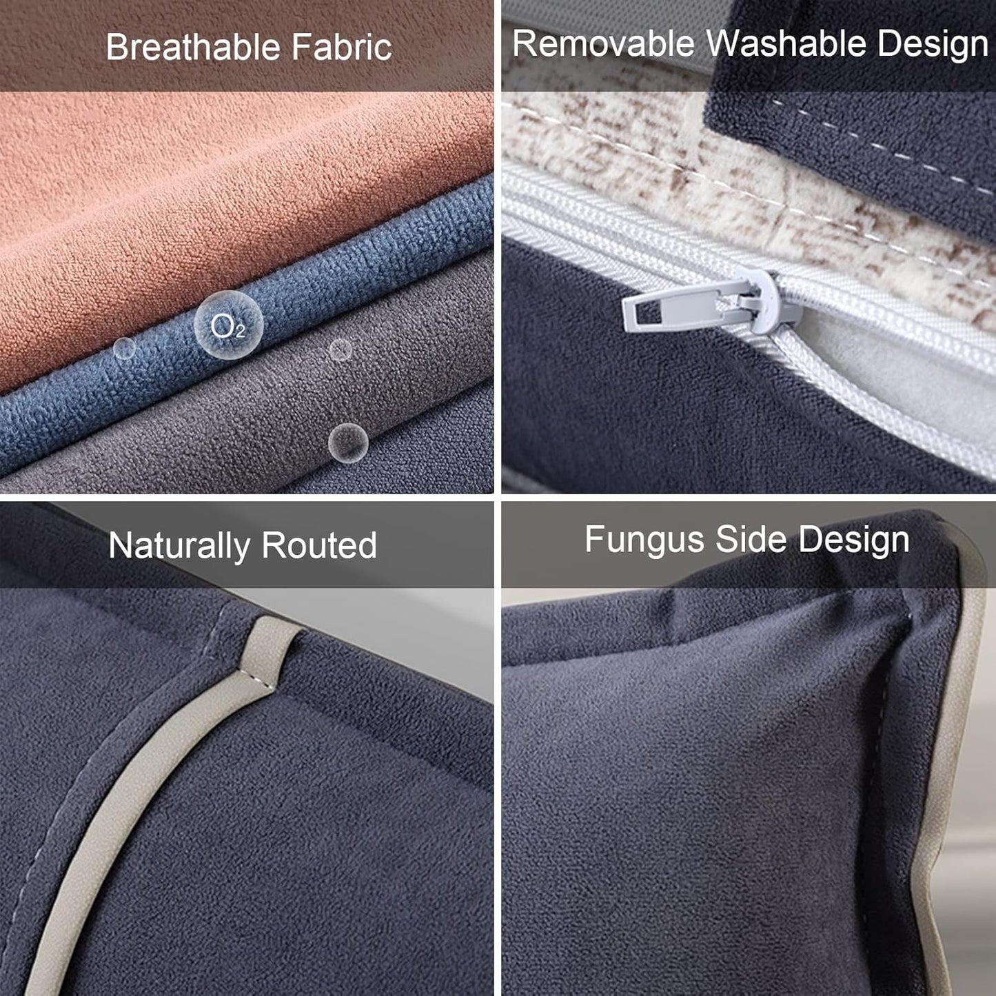 Headboard Bed Backrest Cushion Wedge Lumbar Pad Microfiber Cover Used for Bedroom Sofa Bed Reading Pillow Customizable (Color : Dark Blue Size : 90X60X10CM) (Light Gray 180X60X10CM)