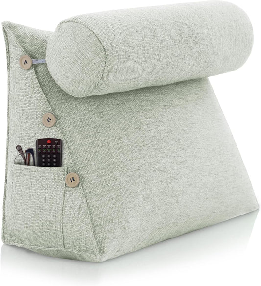 Wedge Reading Pillow — Adjustable Triangular Cushion, Removable Linen Cover, Lumbar & Neck Back Support