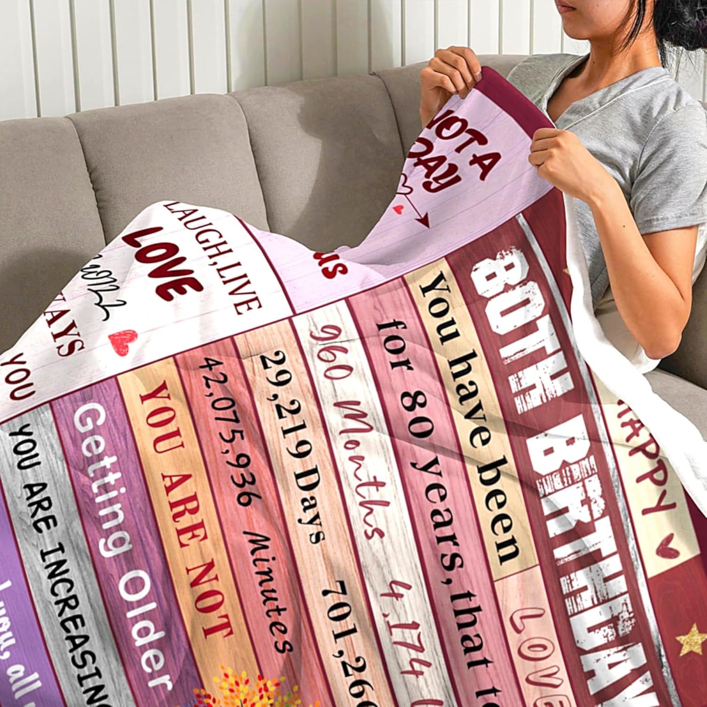 80th Birthday Gifts for Women Blanket, Happy 80th Birthday Gifts for 1945 Women, Colorful Tree Blanket Gift for 80 Year Old Woman, Soft Comfy Warm Plush Flannel Blanket for Sofa Couch Bedroom 60"X50"