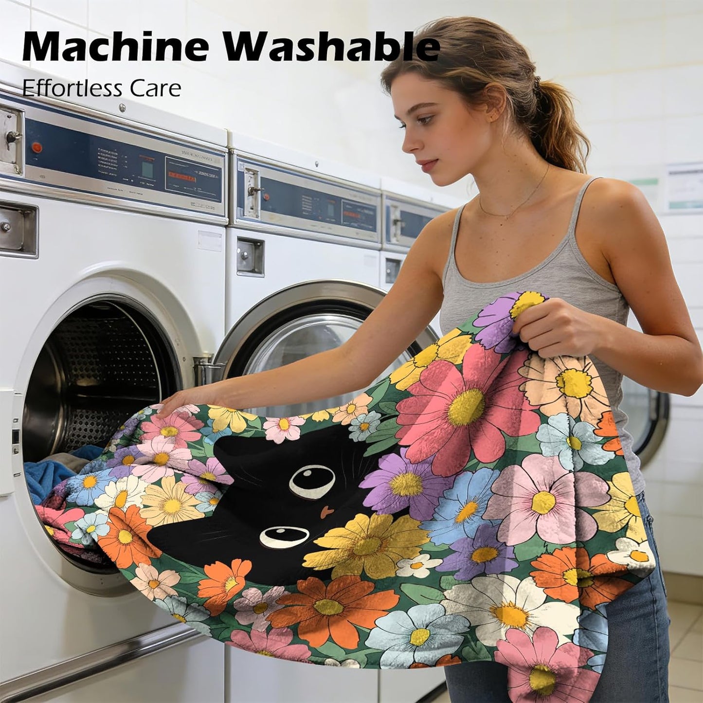 Orange Cat Floral Themed Blanket - 50"x60" Cute Orange Cat Gifts for Cats Lovers Women Mom Teen Girls All Season Super Soft Comfort Flannel Blanket Pet Cats Lovers Valentine Birthday Present