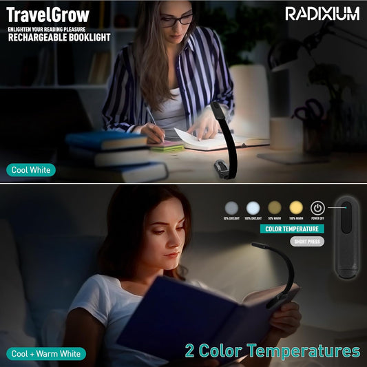 Slim Rechargeable Book Reading Light, Eye Caring LED with 4 Color Temperatures, Portable Clip on Book Light for Reading in Bed & Travelling. Prefect Elegant White Gift for Book Lover.(Grey)
