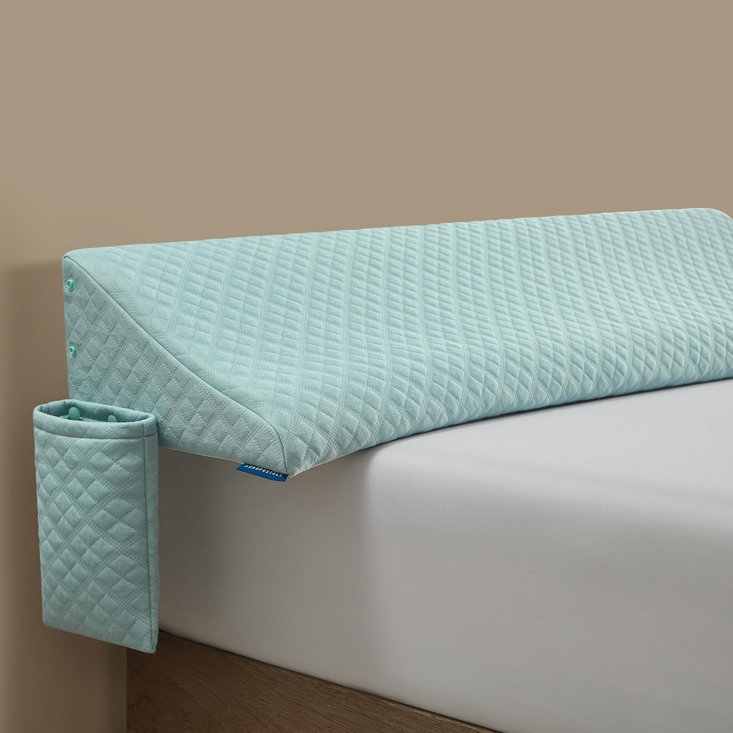 Aeropostale Foam-Filled Bed Wedge Pillow for Twin Beds – Dorm, Kids & Teen Rooms – Headboard Gap Filler with Side Pocket for Bedside Essentials, Mint