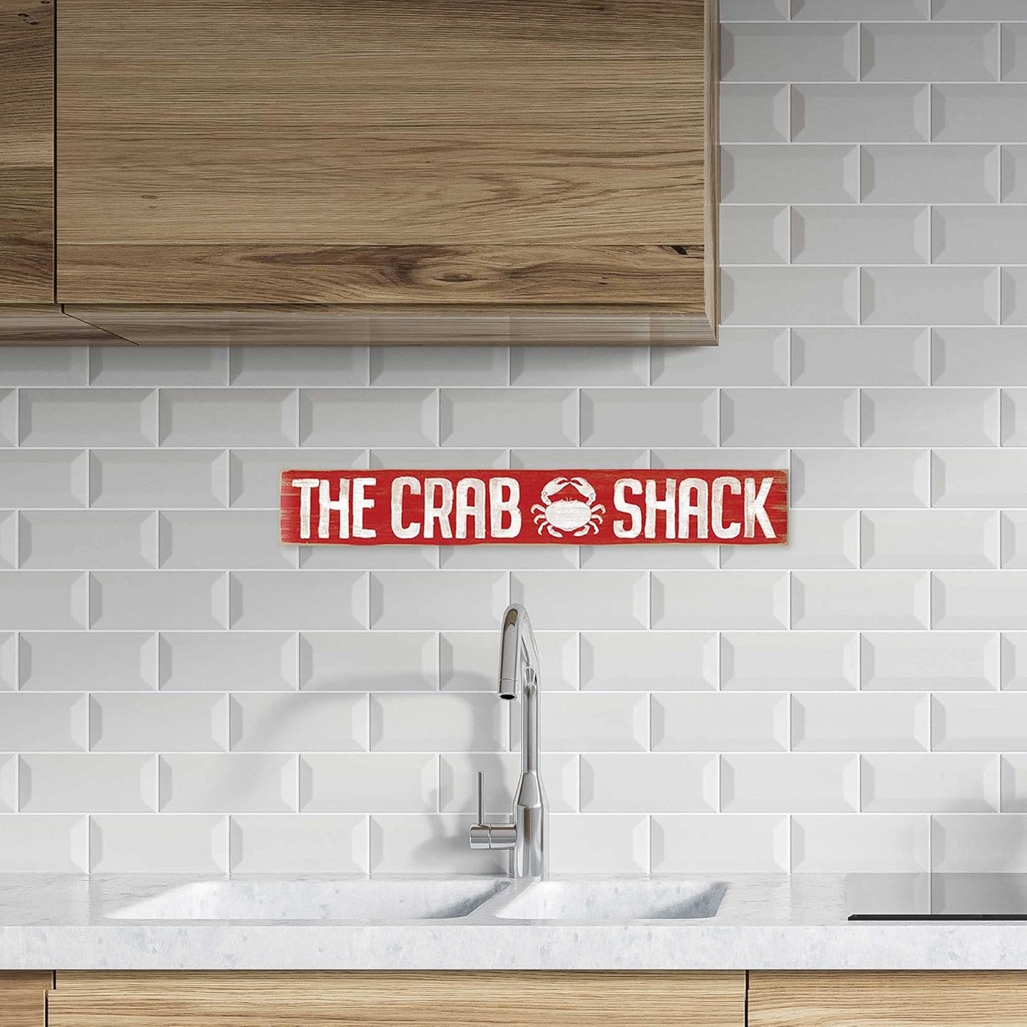 The Crab Shack Wood Wall Decor - Large Distressed Beachy Sign for Kitchen, Sun Room, or Lake House