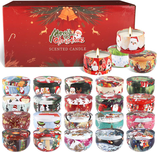 24 Packs Christmas Scented Candles Gift- Aromatherapy Candle-2.5oz Soy Wax-Long Lasting Burn time, Advent,Christmas Thanksgiving Gifts, Home Decor.