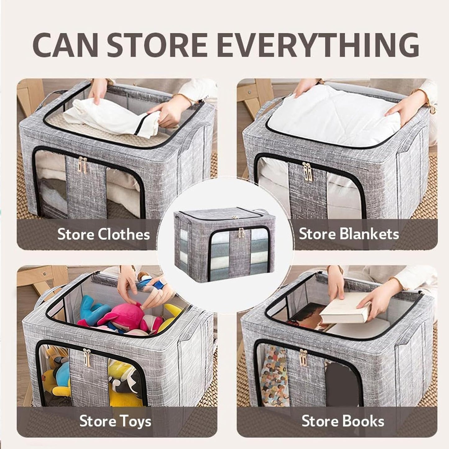 Clothes Storage Bins 50x40x33cm, 66L Waterproof Foldable Fabric Container, Ideal for Bedroom, Closet, Apartment, Home, Bed Sheets, Comforters, Toys, Garments