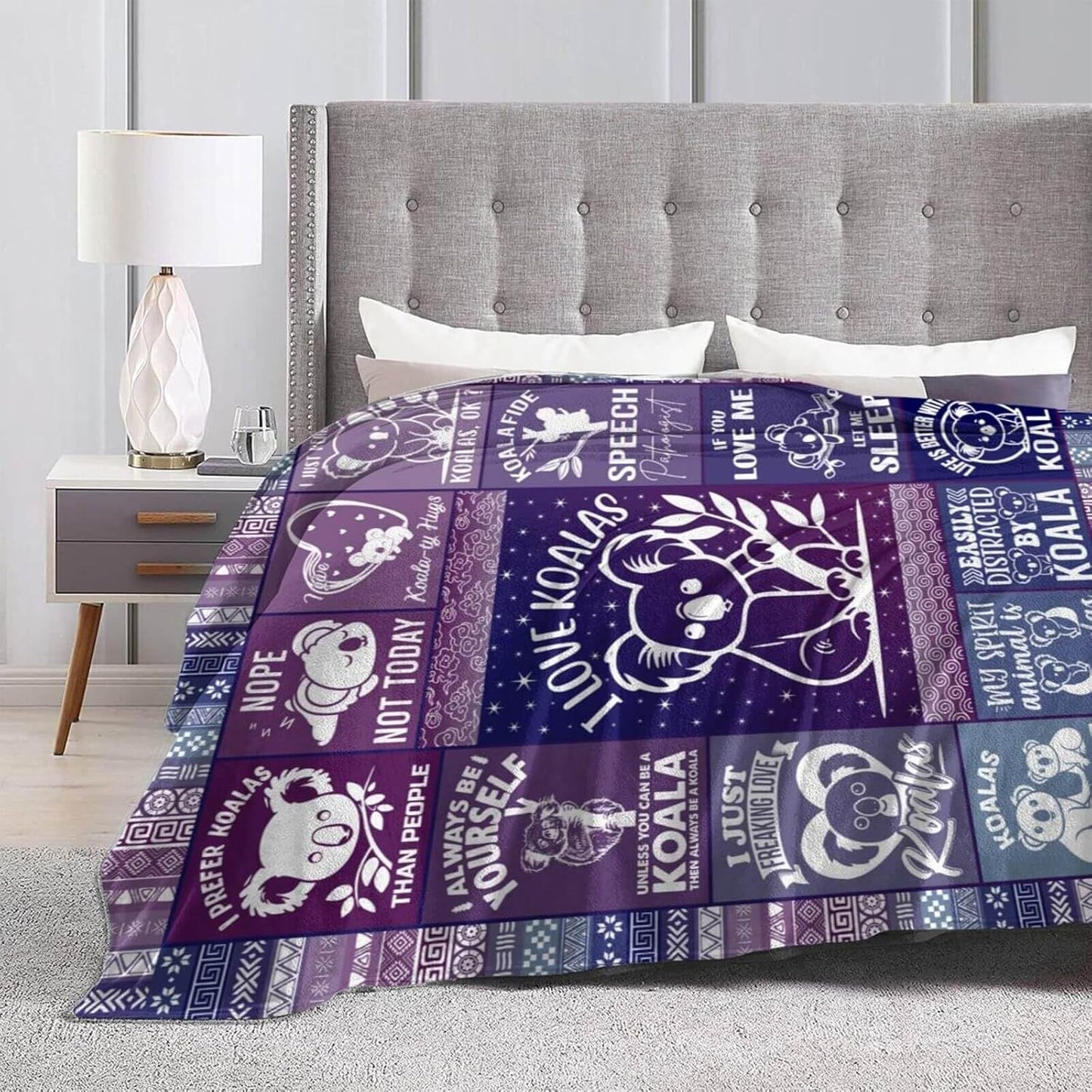Koala Blanket for Boys Girls, Cute Koala Themed Design Printed Purple Throw Blankets for Kids Lap, Chair Sofa, Warm Soft Cozy Blanket, 40"x 50"
