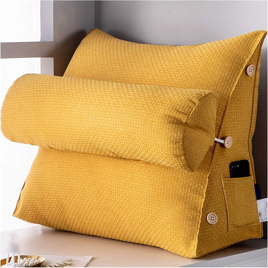 Reading Pillow Adjustable Height Wedge Support Cushion for Office Home Zipper Design Washable 4 Color 16 Size Optional (Color : Yellow Size : 58x22x50cm (2 Pieces)) (Yellow 45x22x50cm)