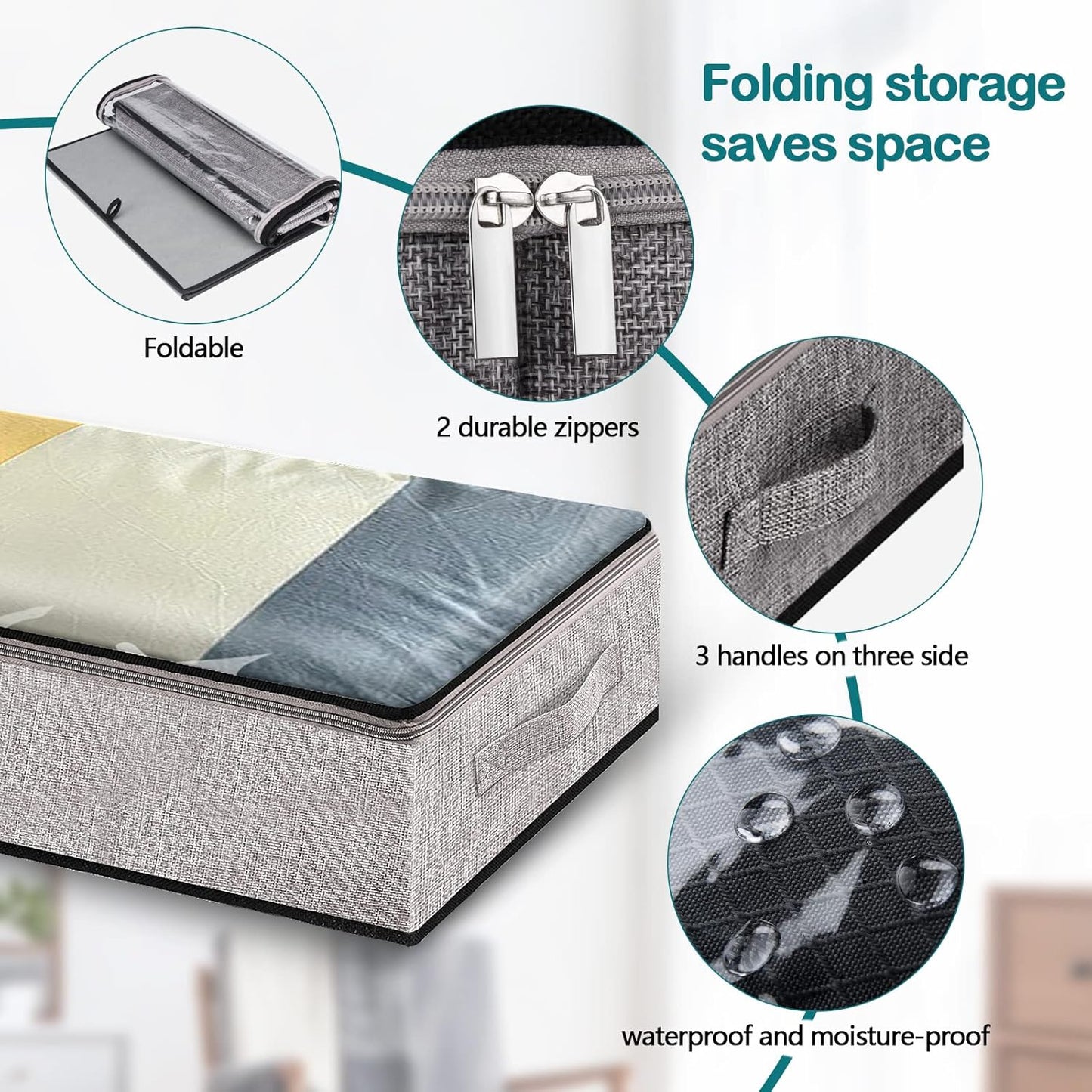 Underbed Storage Containers, Underbed Clothes Organizer Bins with Sturdy zipper, Foldable Under the Bed Storage Bags for Organizing Clothes, Shoes, Blankets, Quilts, Toys, 2 Pack Grey
