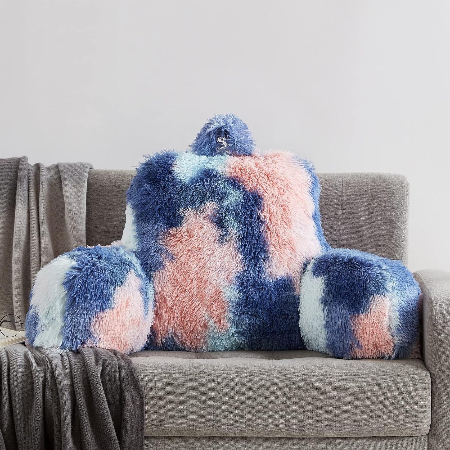 Faux Fur Reading Pillows - Big Size 30x17x17 Inches with Premium Pure White Micro Fiber Stuffing, Students & Kids Backrest Pillow, Bed Rest Pillow, Unique Colorful Design, Awesome Gift